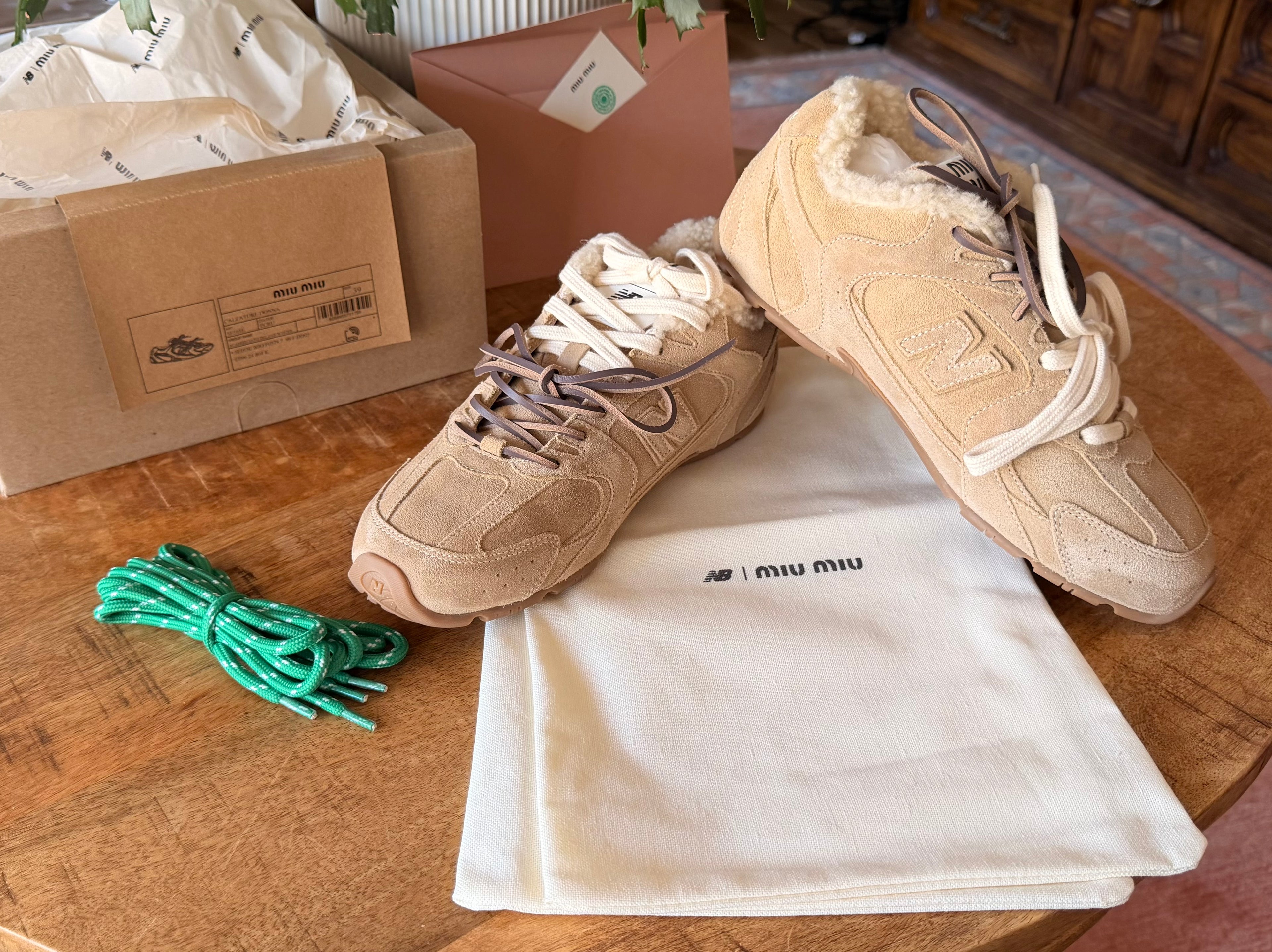 Miu Miu & New Balance Brown Suede Sneakers Fur Lined Premium Quality Sizes 39, 41