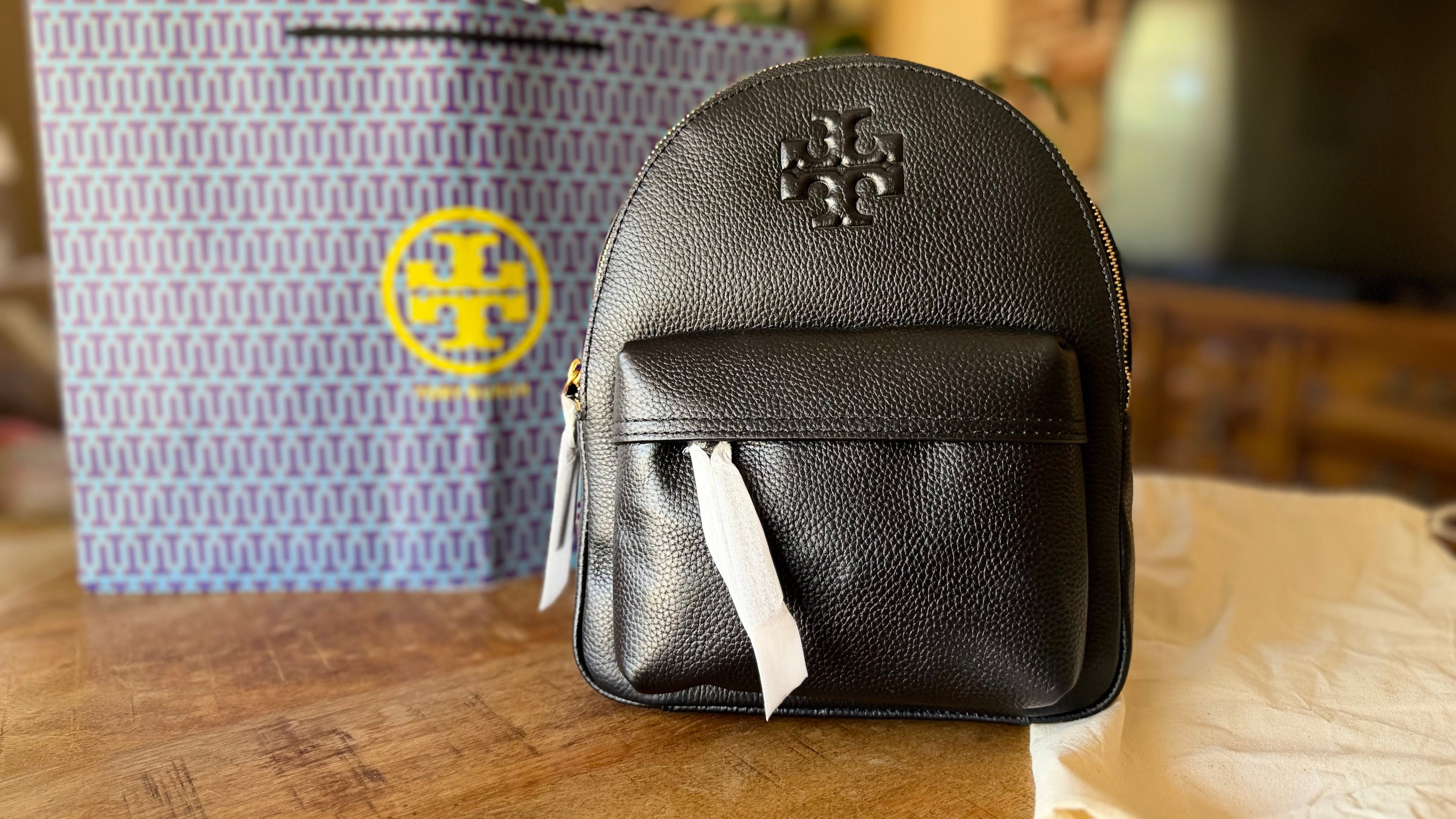 Tory Burch Black Pebbled Leather Mini Backpack Gold Hardware