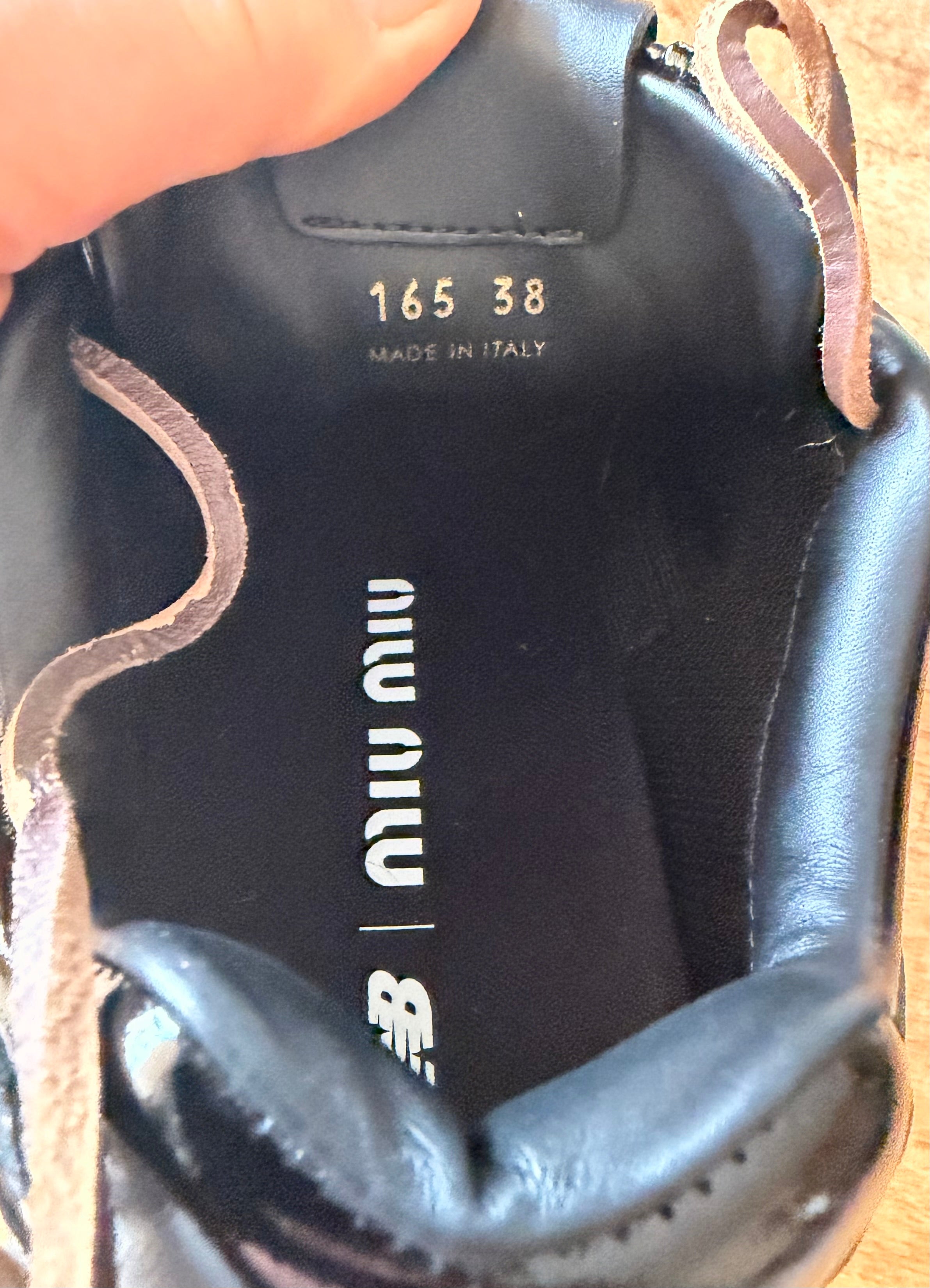 Miu Miu &New Balance Black Patent Genuine Leather Unisex Sneakers Size 38,40