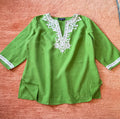 Jones New York Linen Tunic Top Green Embroidered Size 1X Boho