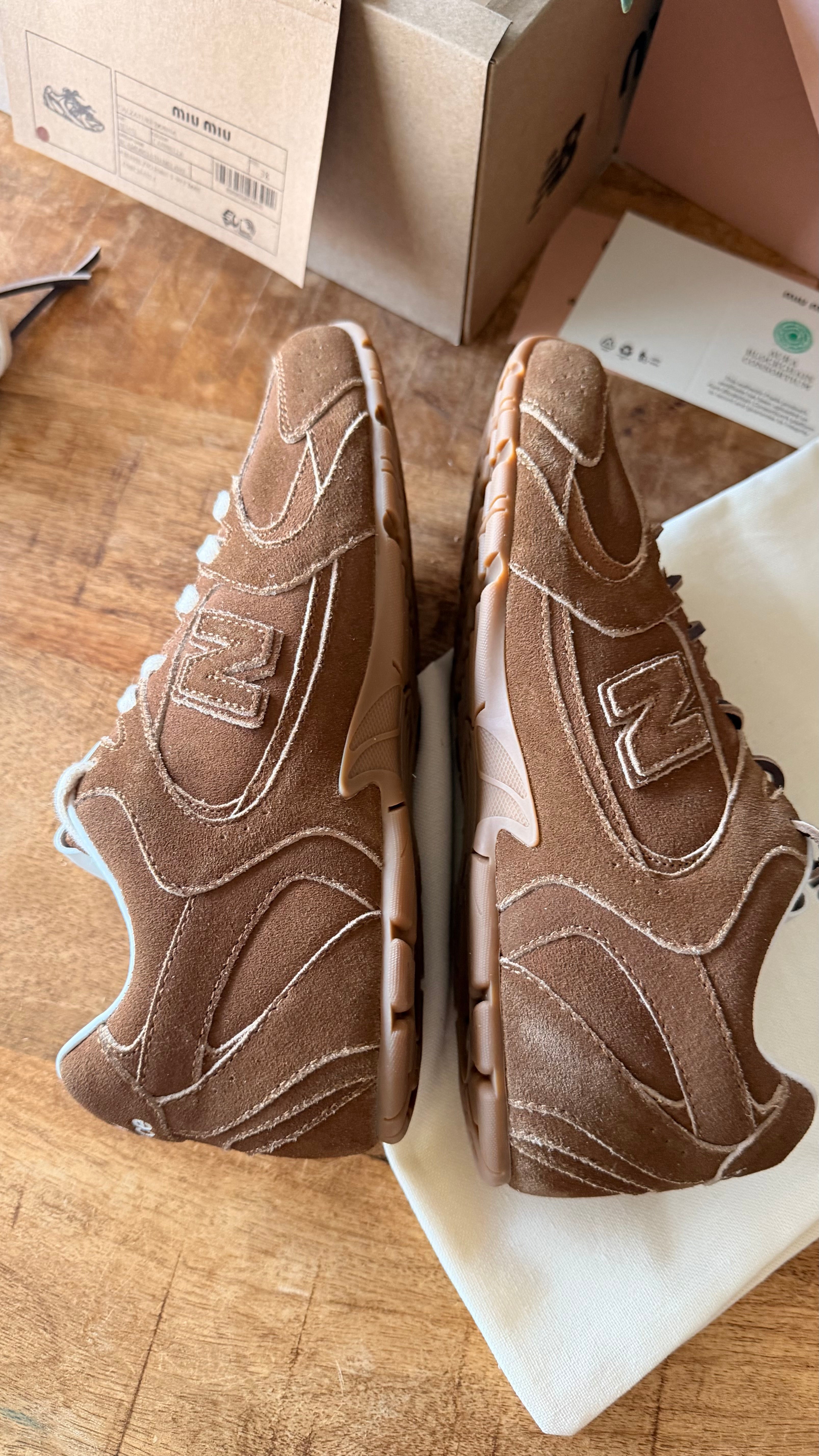 Miu Miu & New Balance Brown Suede Unisex Sneakers Sizes 38, 39
