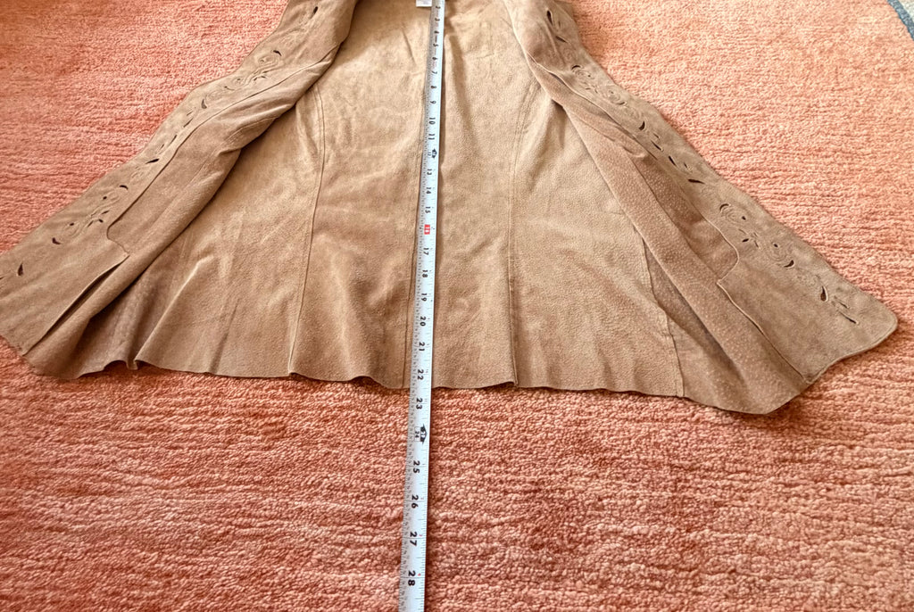 Coldwater Creek Leather Vest Size M Tan Western Boho Embroidered