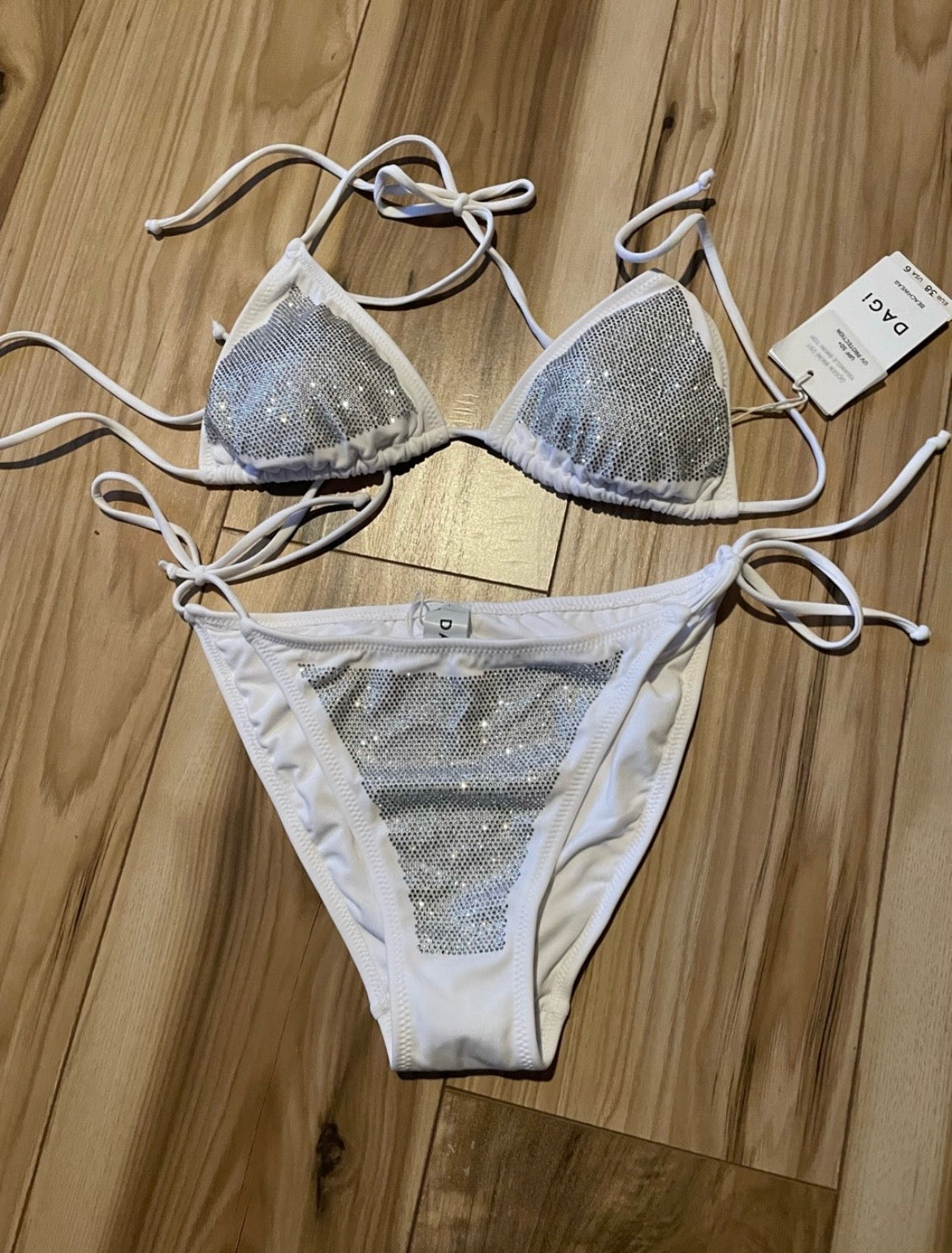 NWT DAGI Sparkly White Bikini Swimsuit 2 Pieces Size 6/S