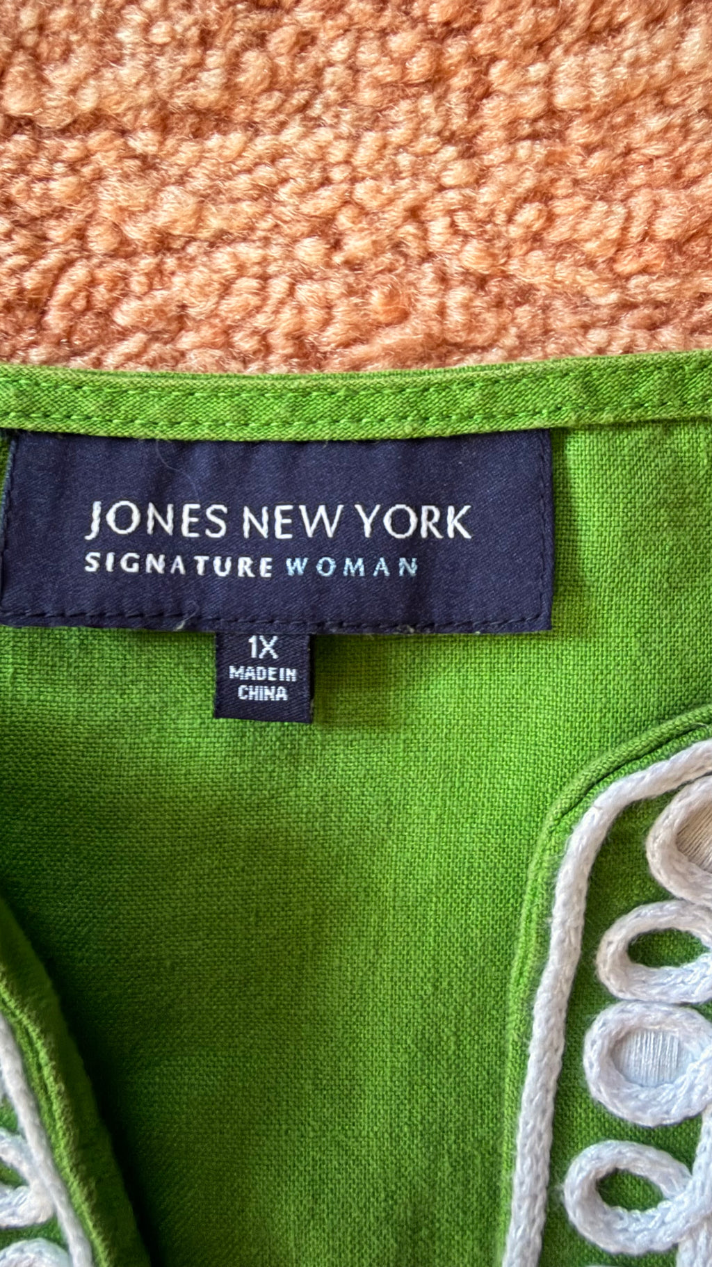 Jones New York Linen Tunic Top Green Embroidered Size 1X Boho