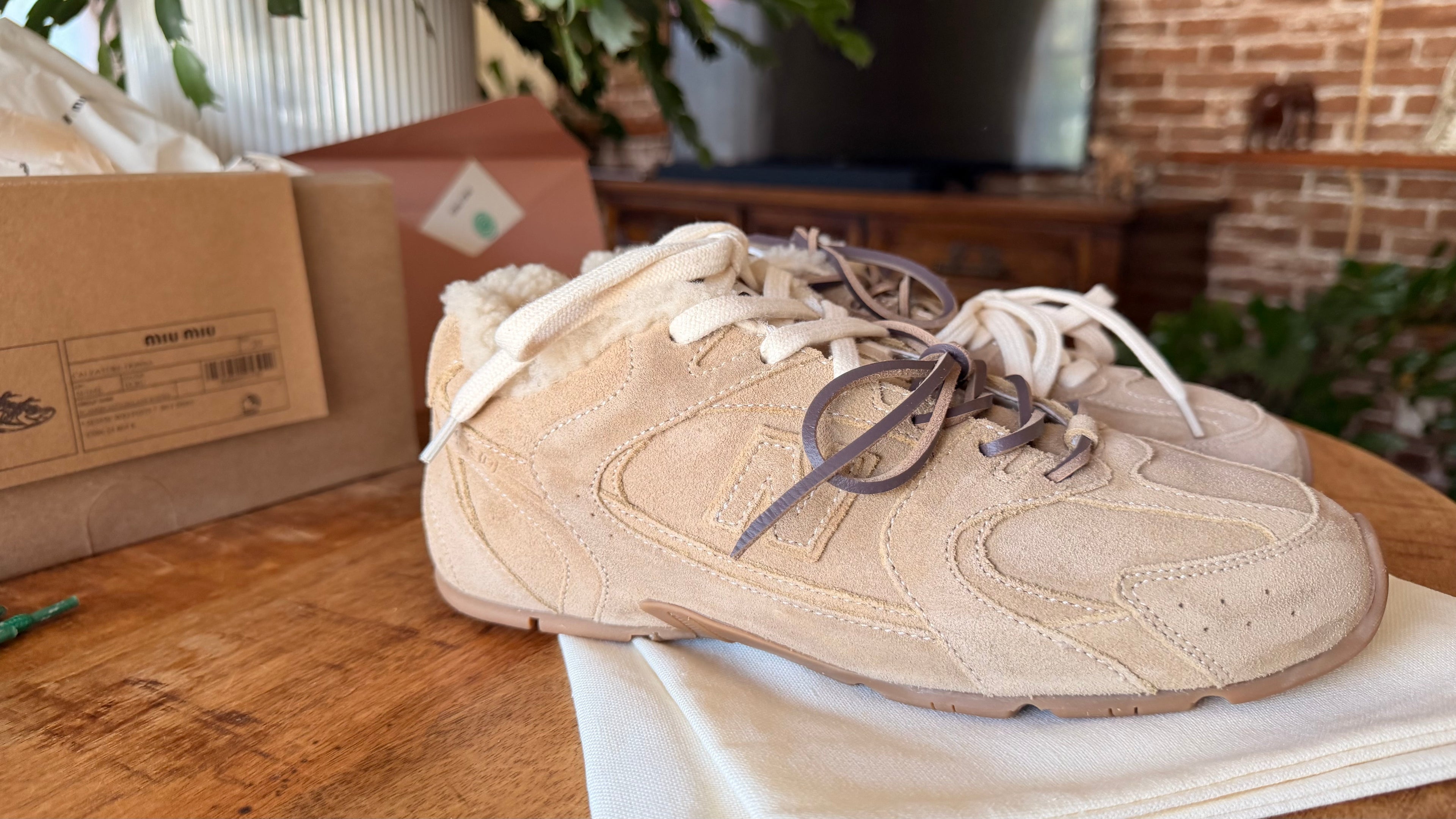 Miu Miu & New Balance Brown Suede Sneakers Fur Lined Premium Quality Sizes 39, 41