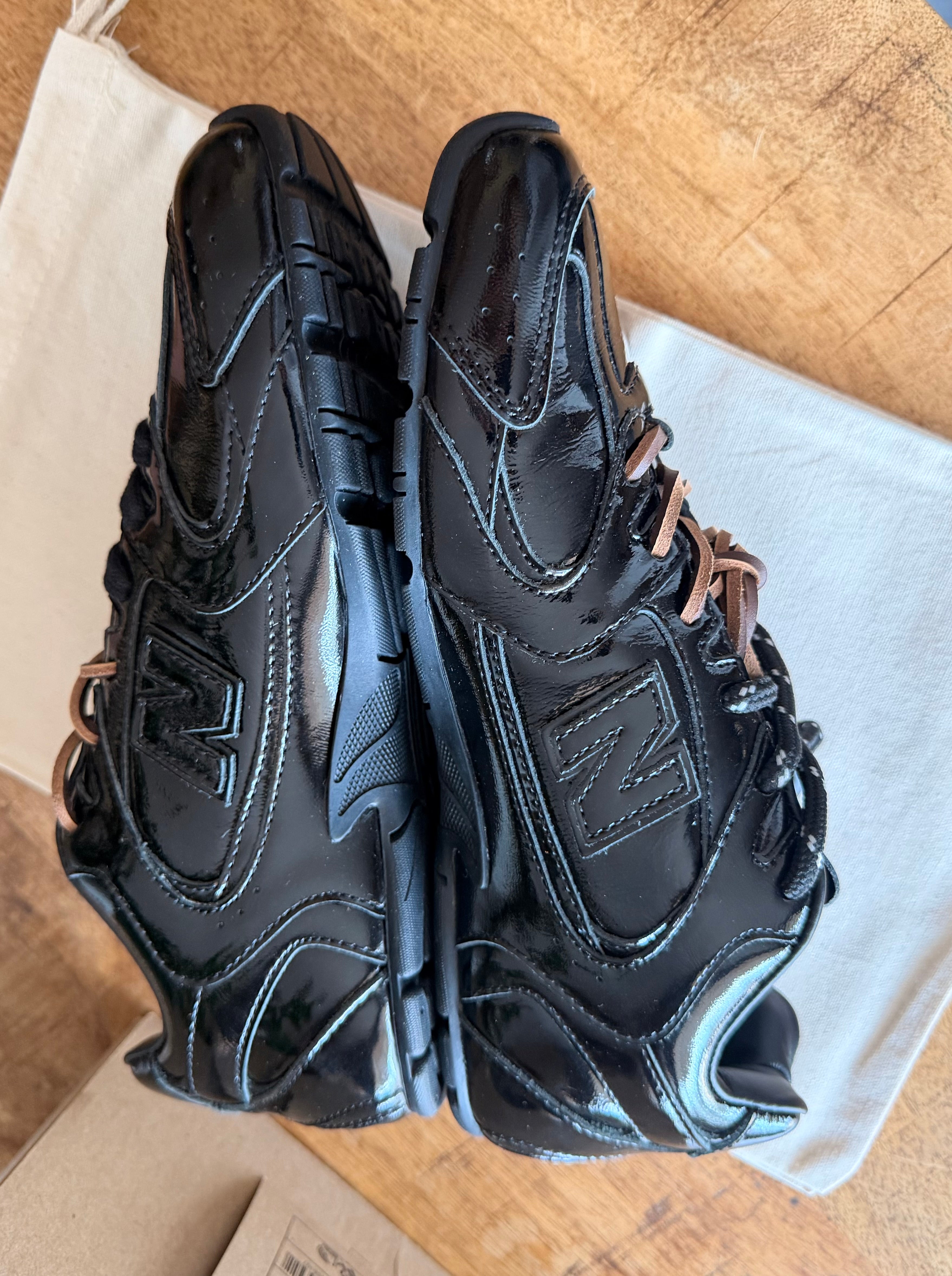 Miu Miu &New Balance Black Patent Genuine Leather Unisex Sneakers Size 38,40