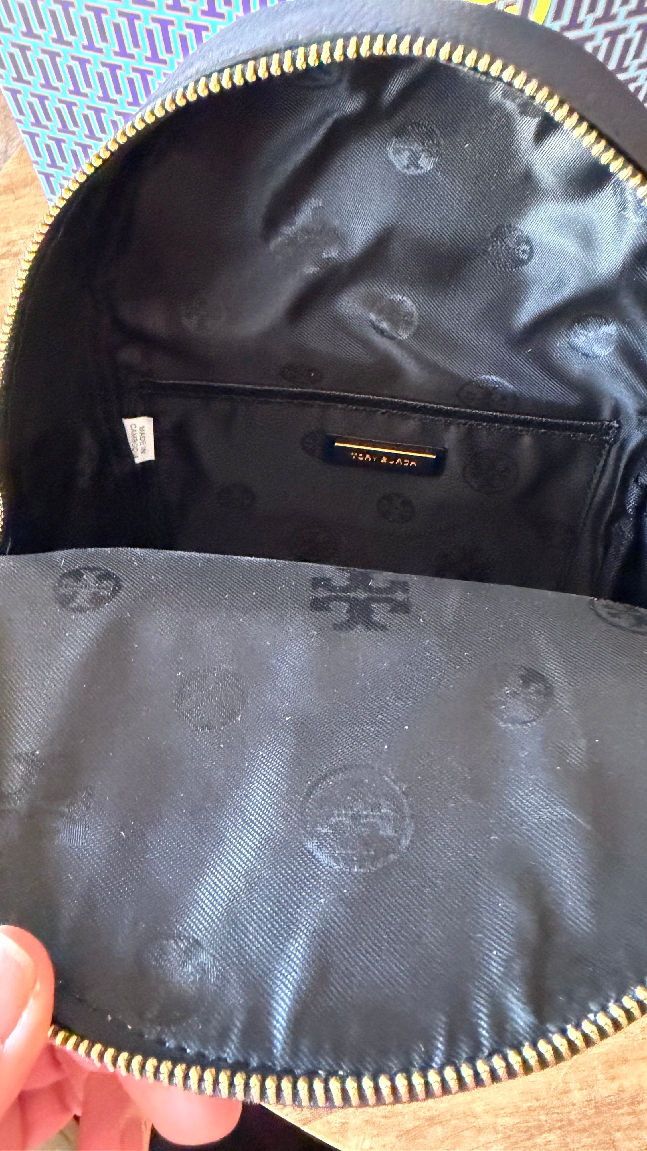 Tory Burch Black Pebbled Leather Mini Backpack Gold Hardware