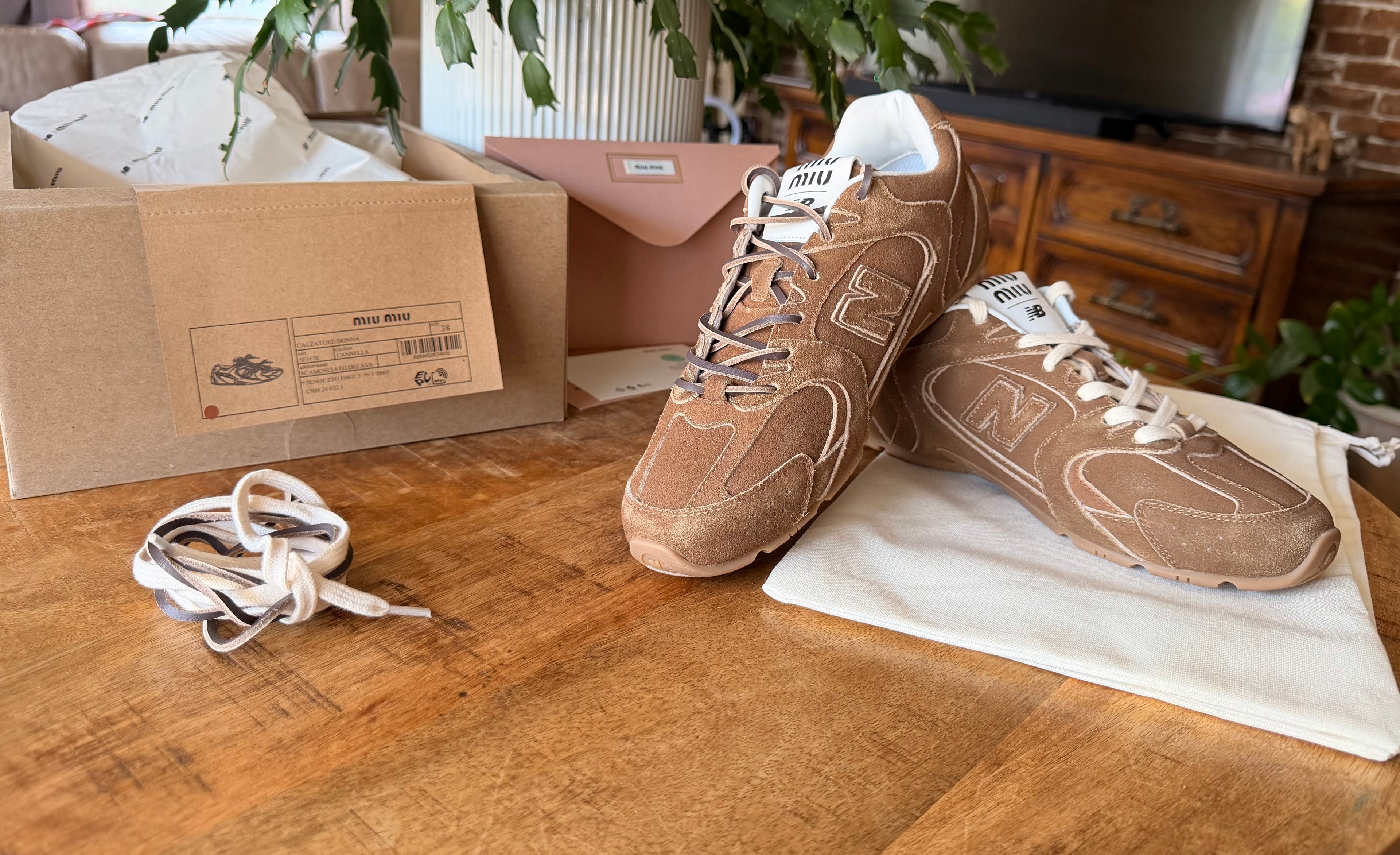 Miu Miu & New Balance Brown Suede Unisex Sneakers Sizes 38, 39