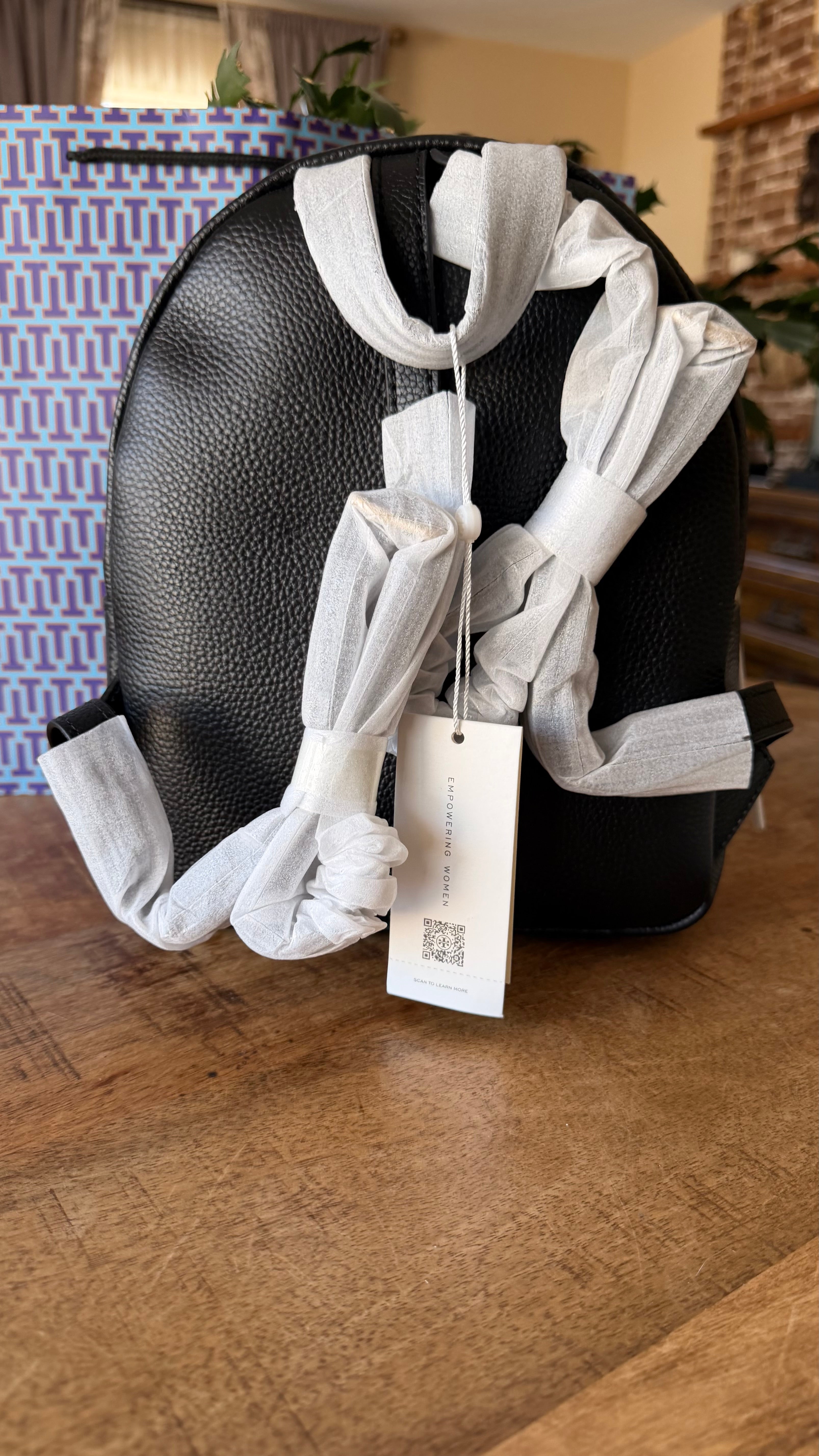 Tory Burch Black Pebbled Leather Mini Backpack Gold Hardware