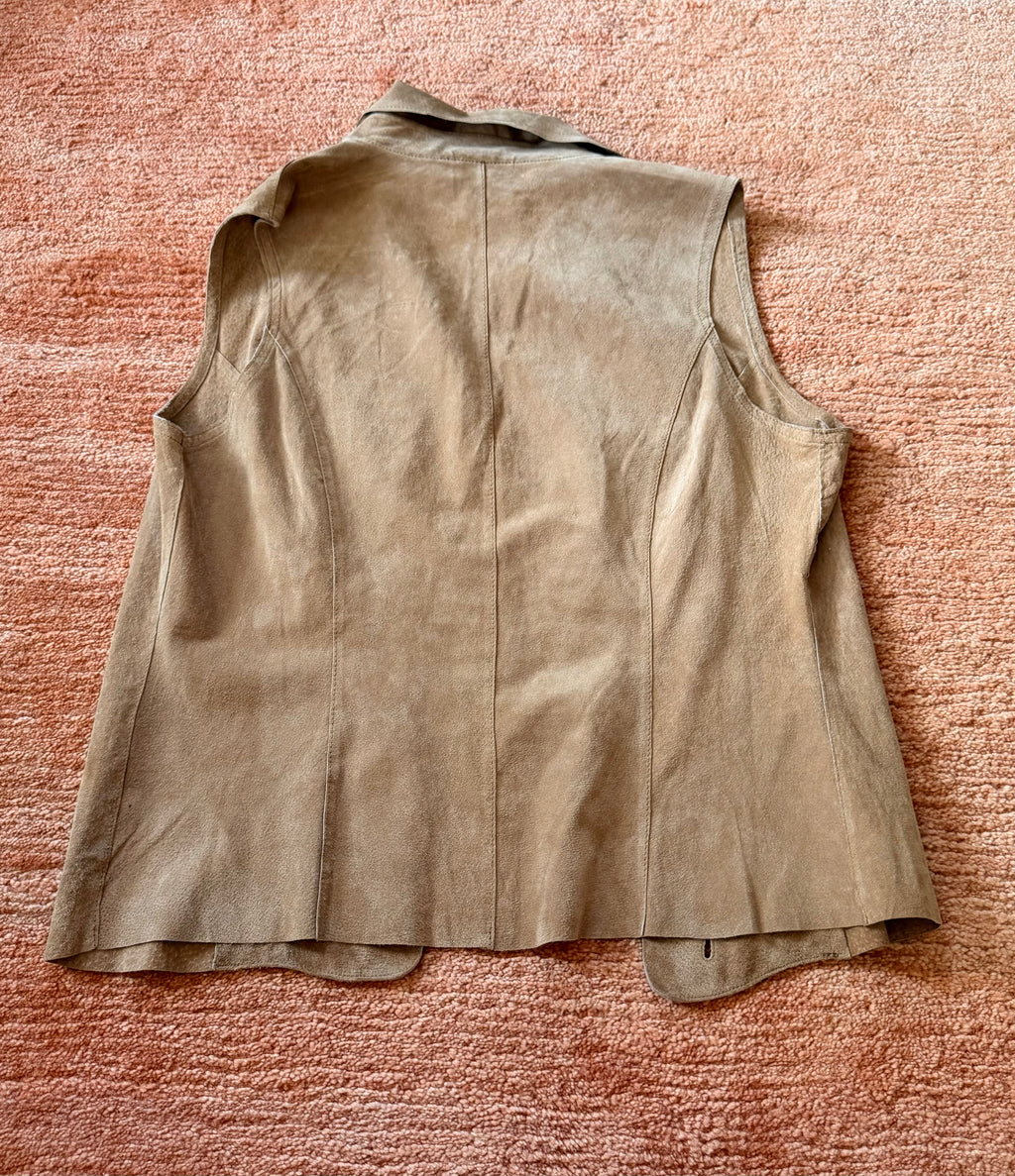 Coldwater Creek Leather Vest Size M Tan Western Boho Embroidered