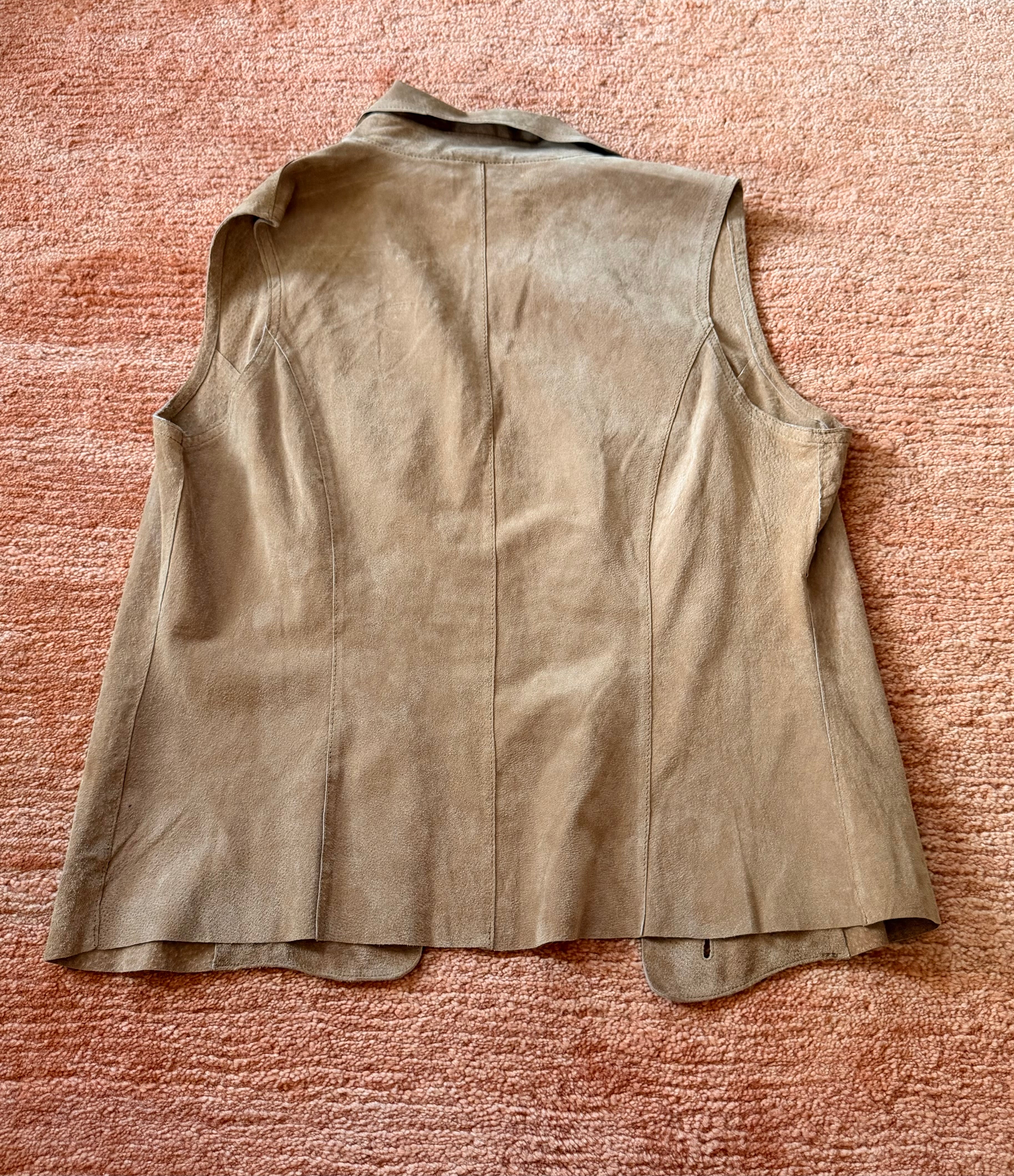 Coldwater Creek Leather Vest Size M Tan Western Boho Embroidered