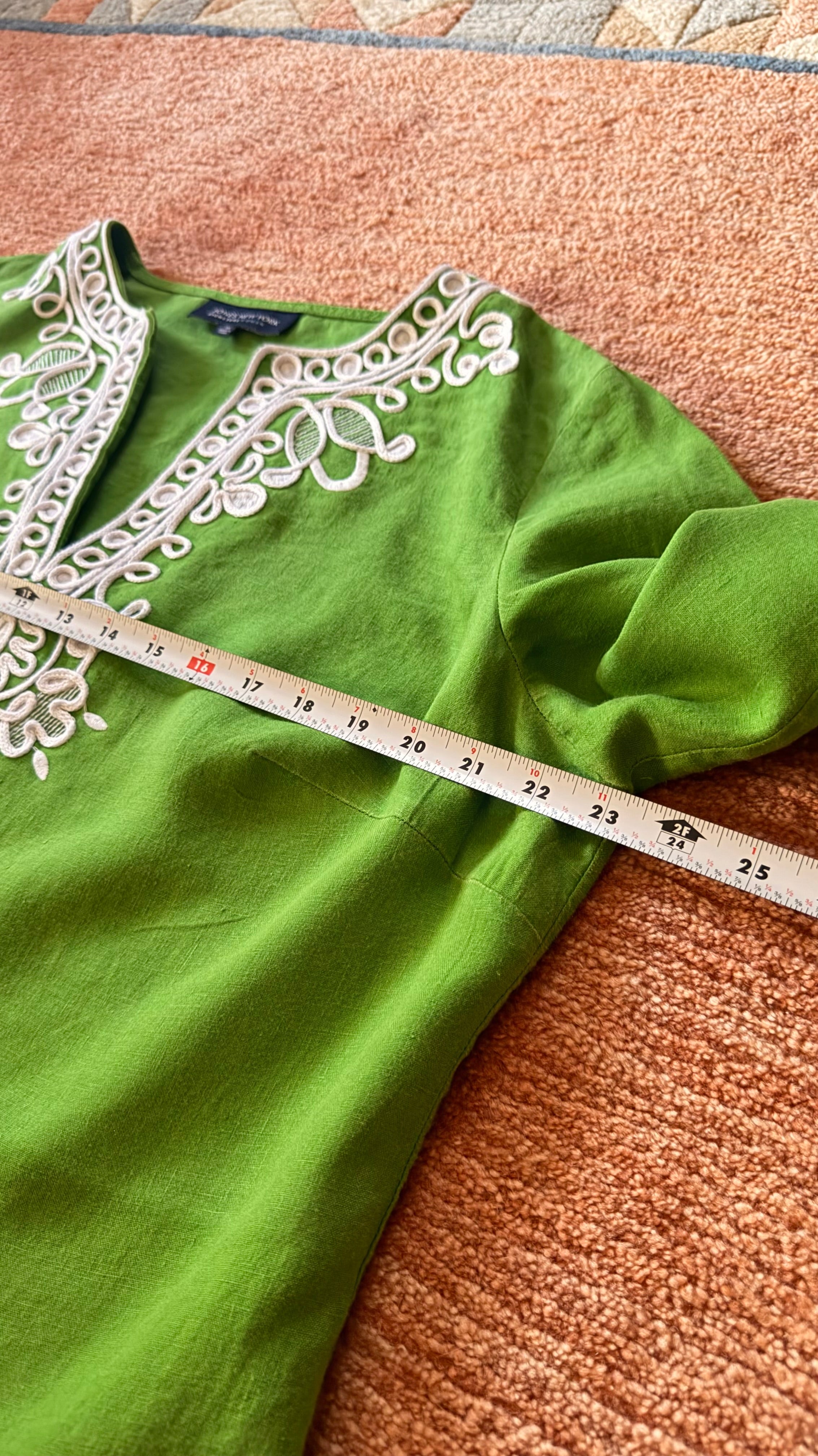 Jones New York Linen Tunic Top Green Embroidered Size 1X Boho