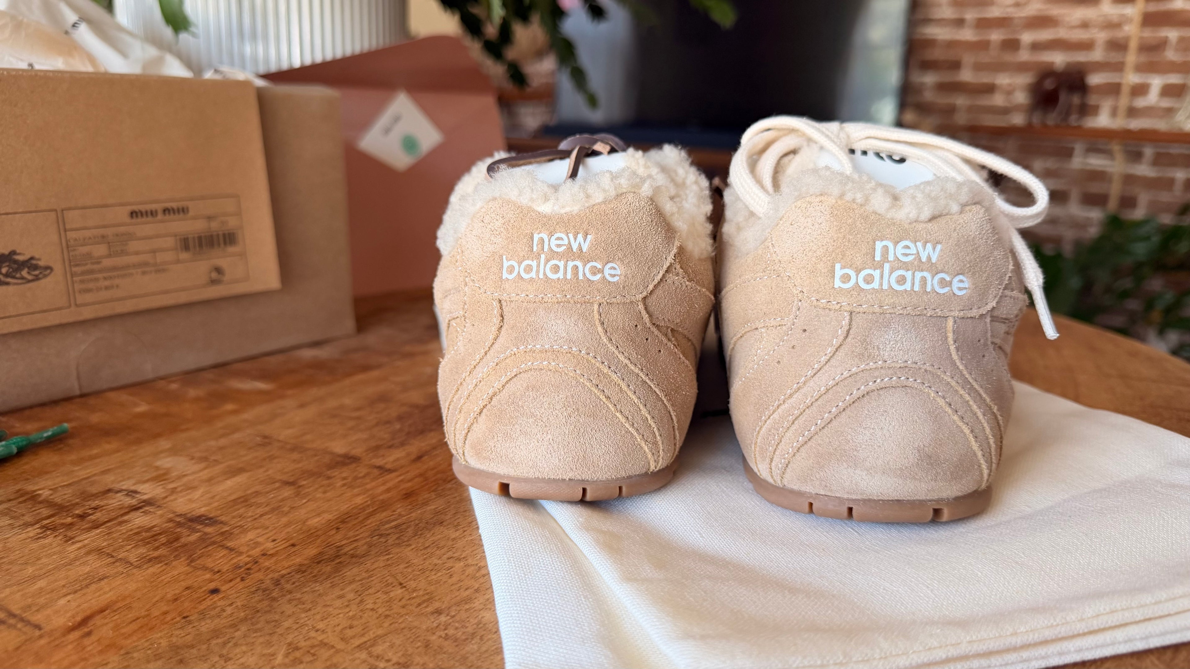 Miu Miu & New Balance Brown Suede Sneakers Fur Lined Premium Quality Sizes 39, 41