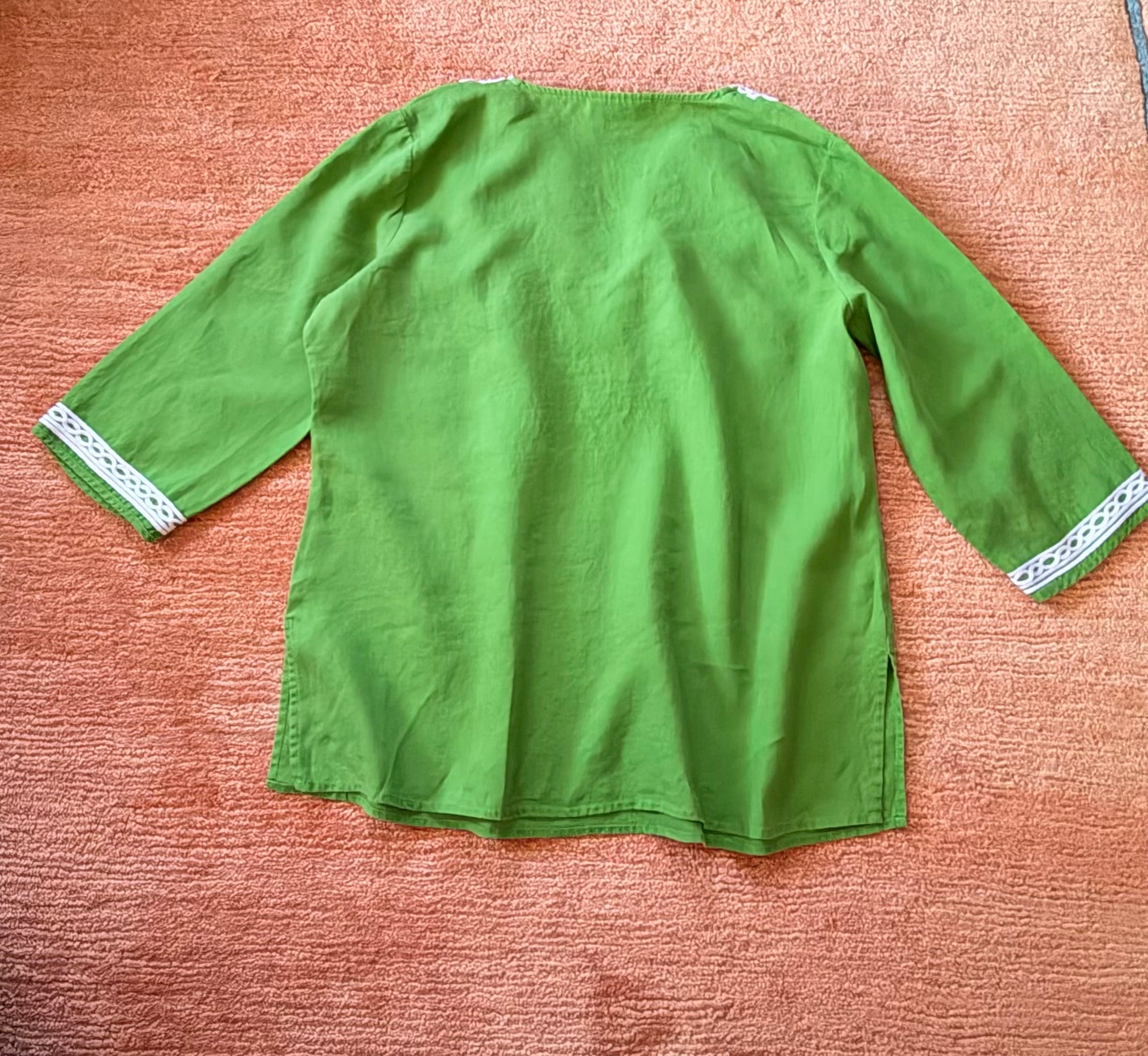 Jones New York Linen Tunic Top Green Embroidered Size 1X Boho