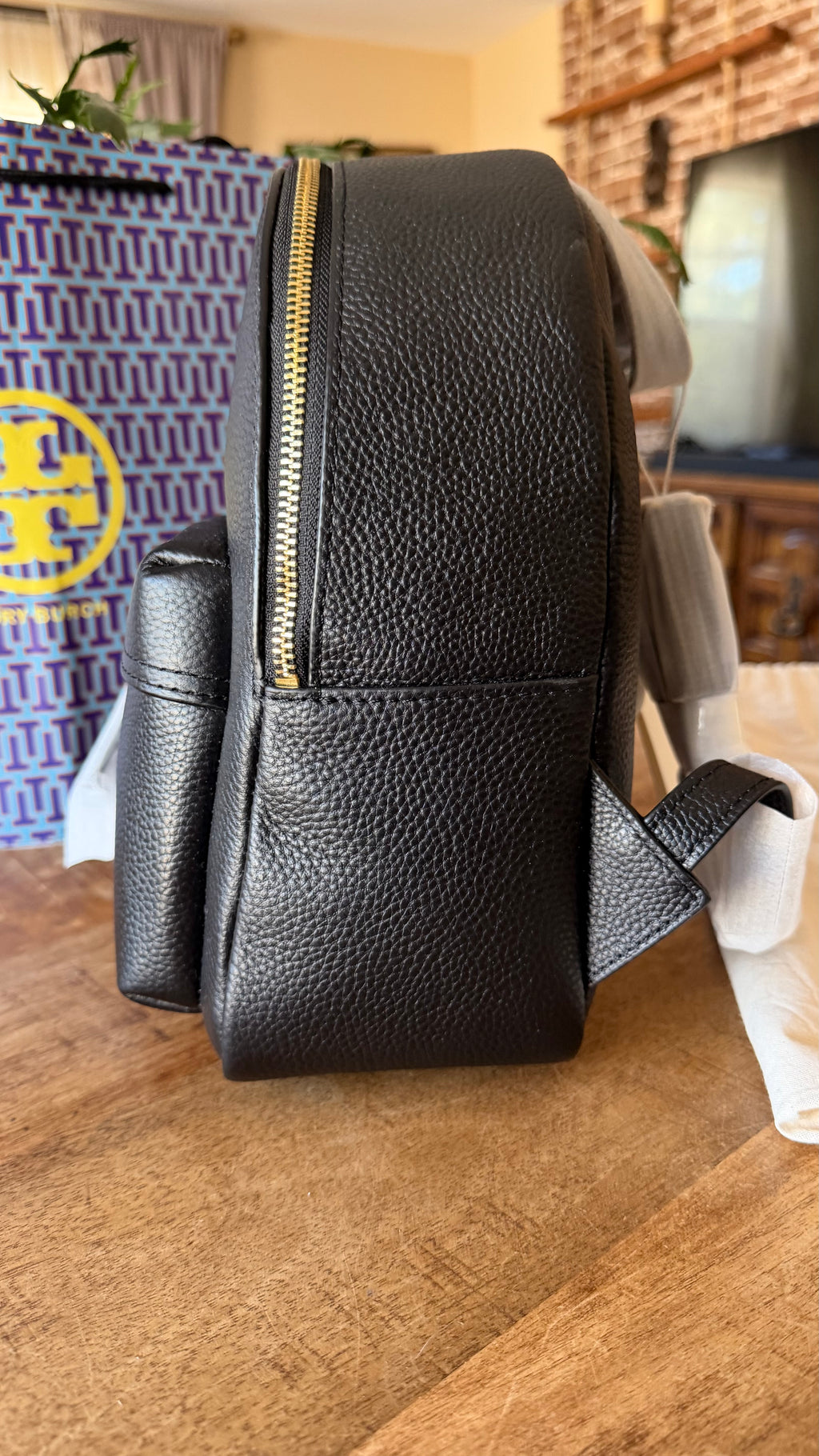 Tory Burch Black Pebbled Leather Mini Backpack Gold Hardware