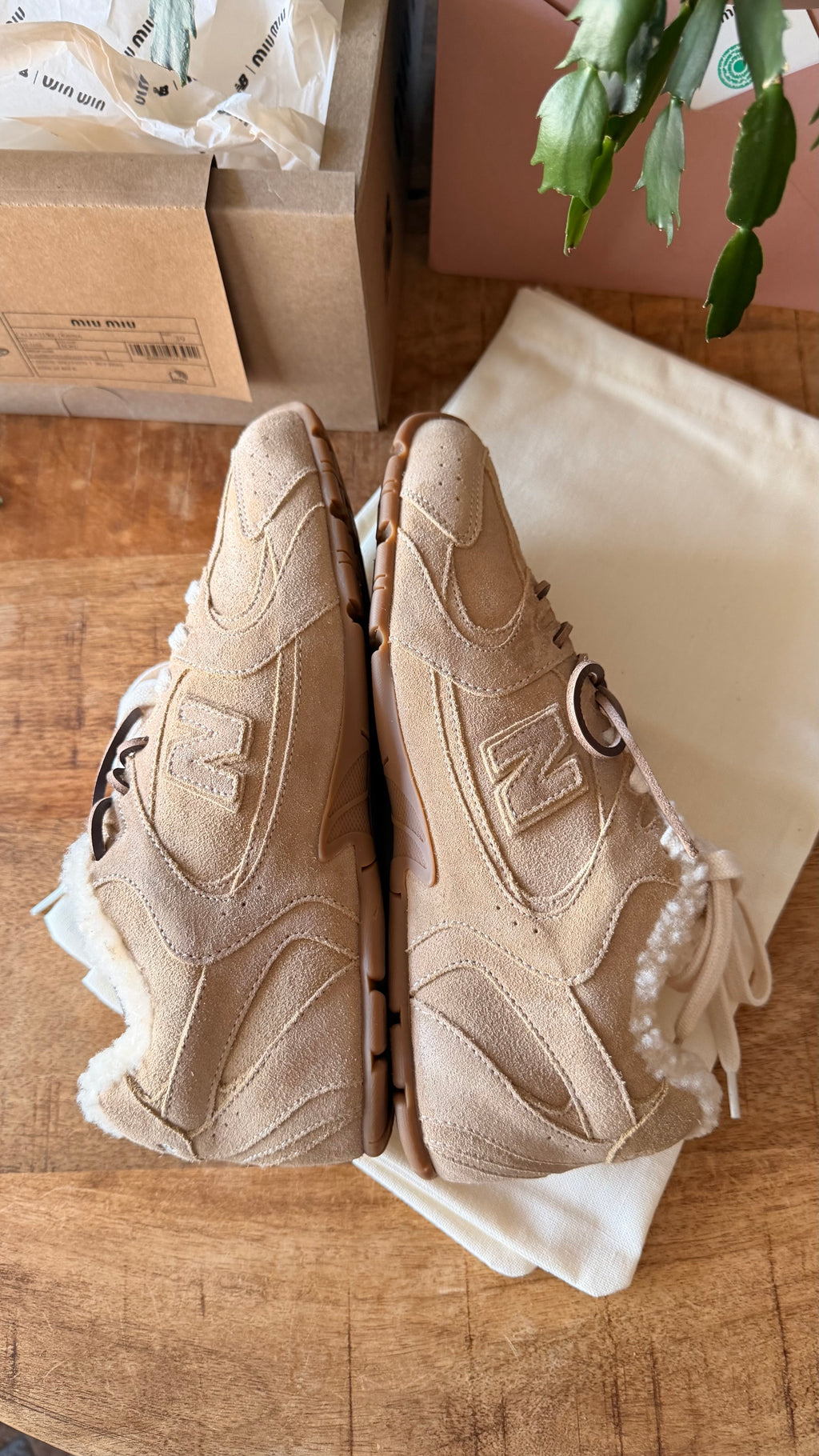 Miu Miu & New Balance Brown Suede Sneakers Fur Lined Premium Quality Sizes 39, 41