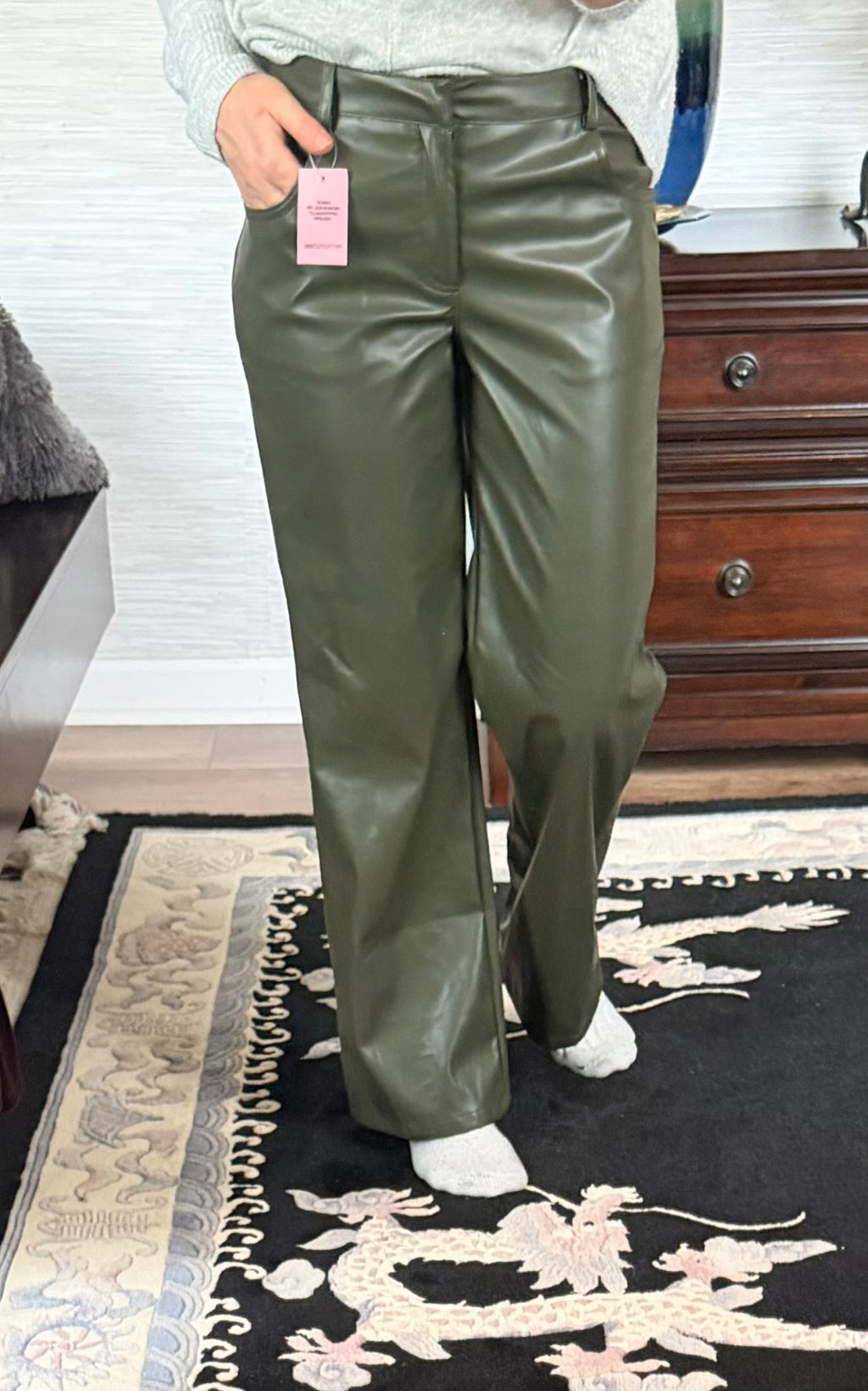 PrettyLittleThing Petite Faux Leather
Wide Leg Pants US 4